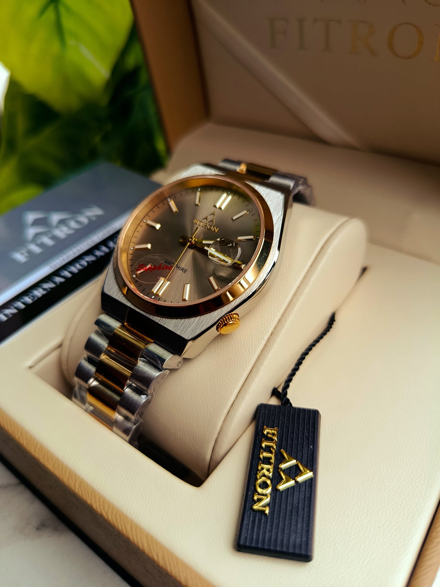 Fitron Double Tone Men’s Watch – Japanese Quartz, Sapphire Glass, Silver & Gold Stainless Steel | Box & Warranty Included