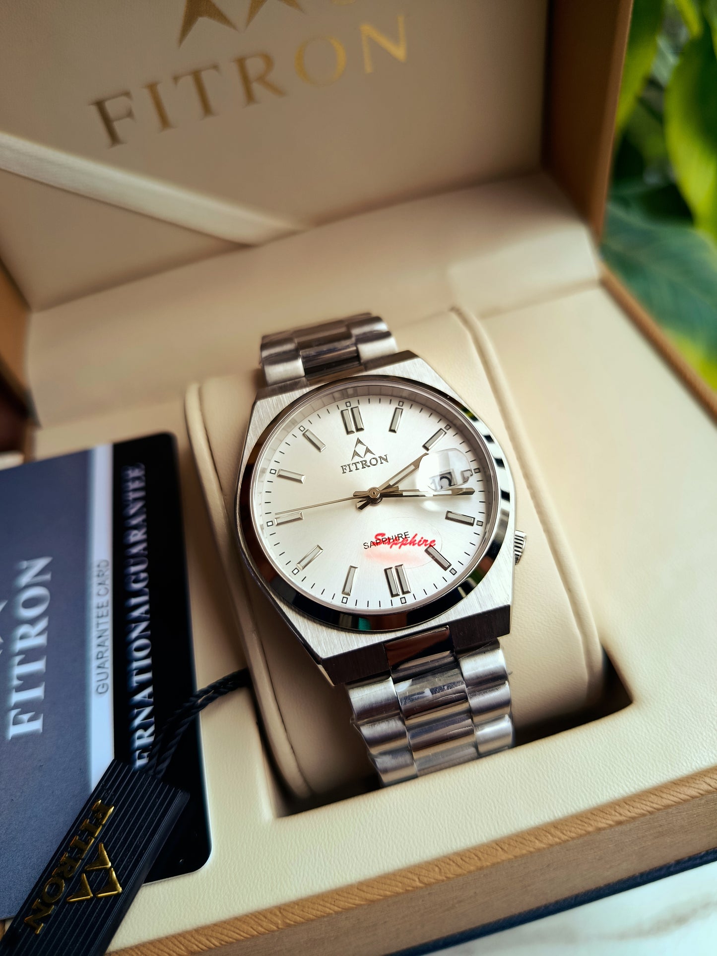 Fitron White Dial Stainless Steel Watch – Japanese Quartz, Sapphire Glass, 41mm Case | Box & Warranty Included