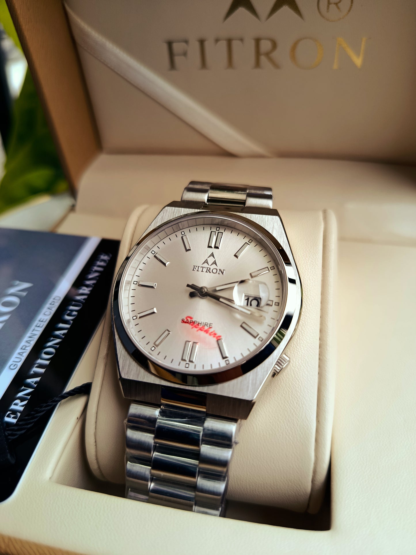 Fitron White Dial Stainless Steel Watch – Japanese Quartz, Sapphire Glass, 41mm Case | Box & Warranty Included