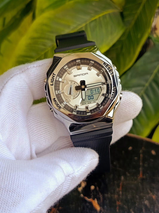 Sanda 3167 Dual Display Watch – Silver Dial Analog Digital Sports Watch for Men