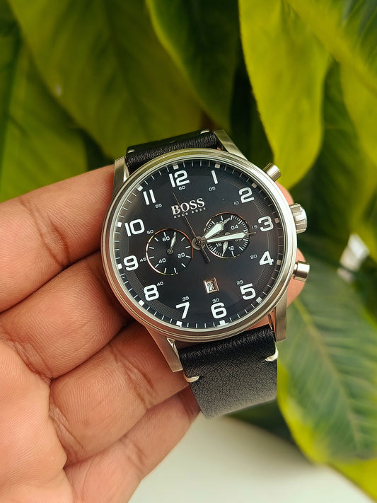 Hugo Boss Black Chrnograph Men's Leather Strap Watch