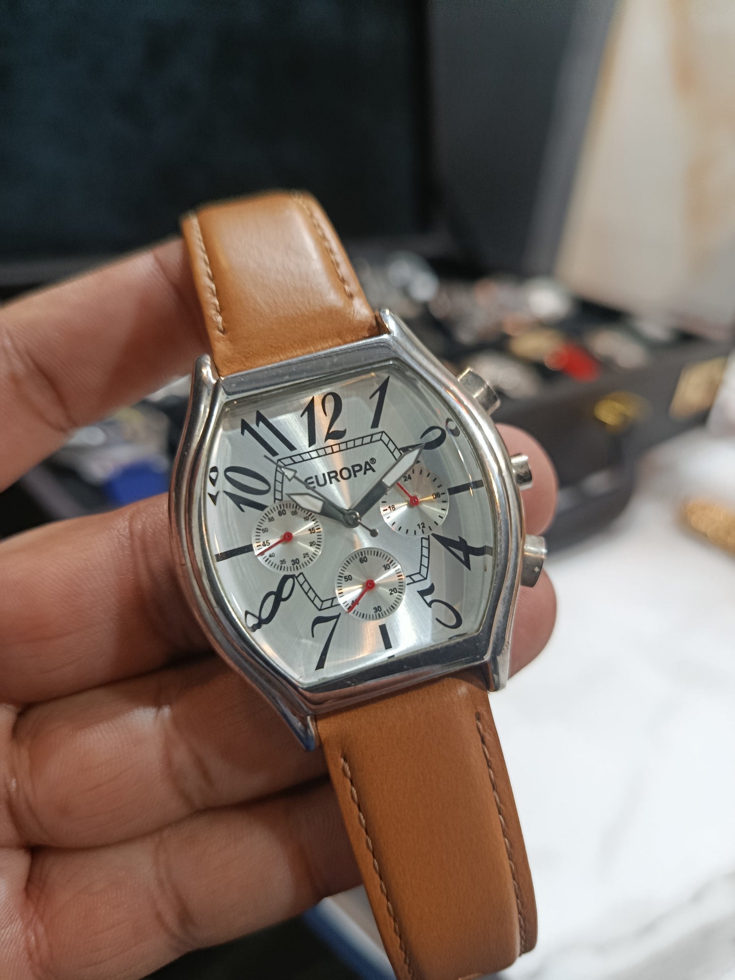 Europa Chronograph Men's Brown Leather Strap Watch