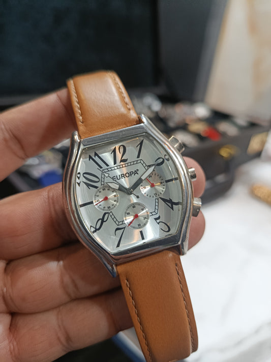 Europa Chronograph Men's Brown Leather Strap Watch