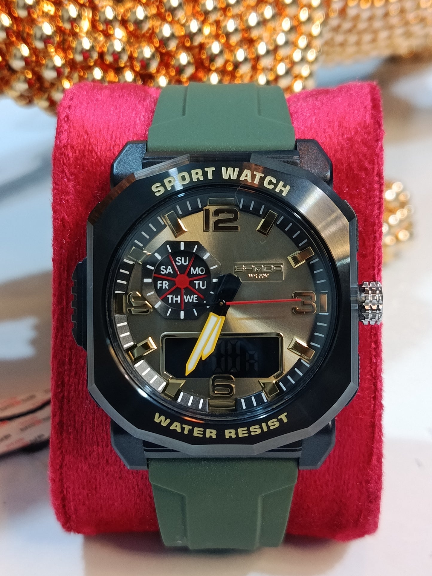 Sanda Dual Time Men's Olive Green Strap Watch