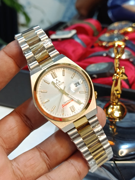 Fitron Double Tone Men’s Watch – Japanese Quartz, Sapphire Glass, Silver & Gold Stainless Steel | Box & Warranty Included