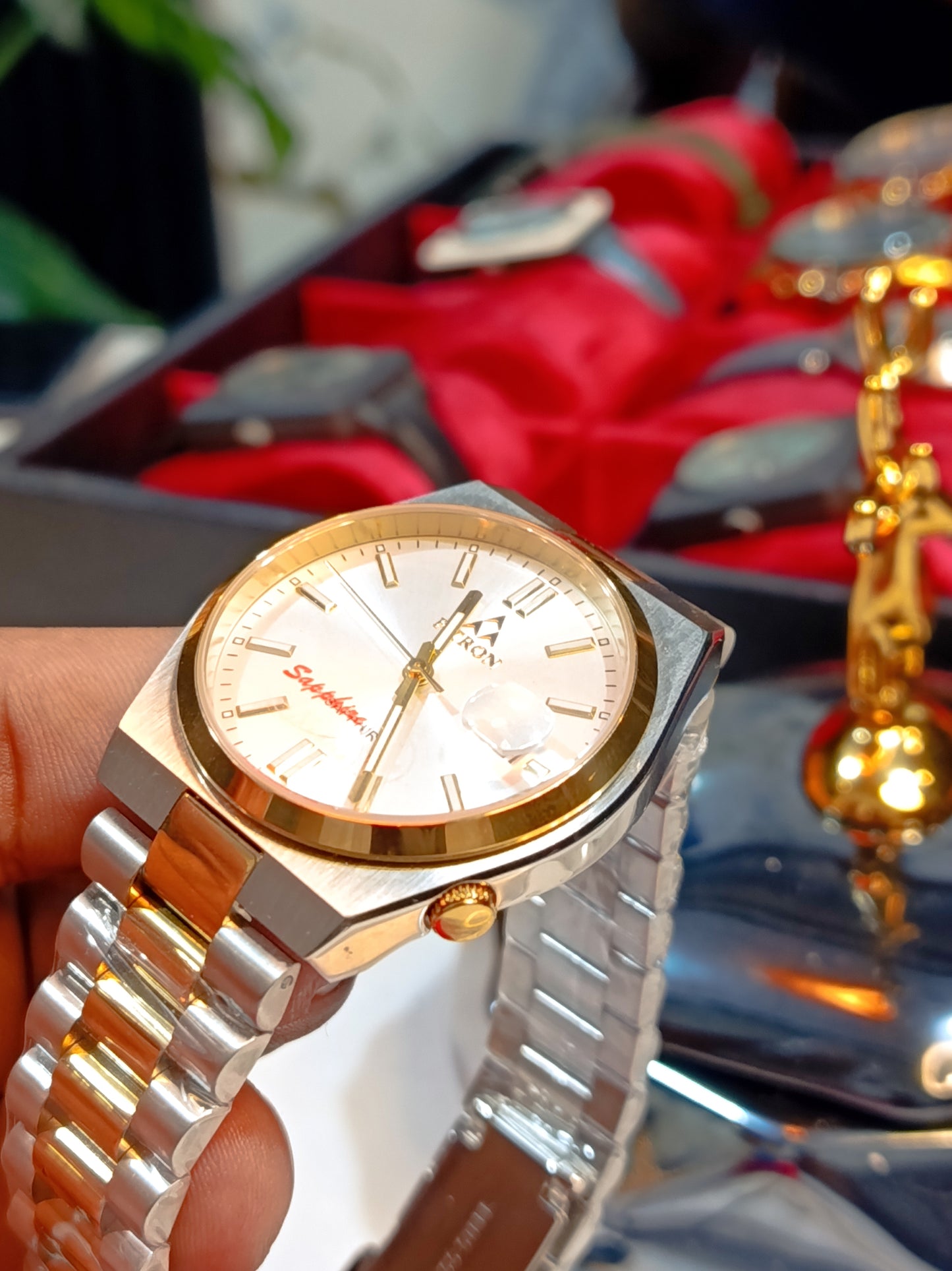 Fitron Double Tone Men’s Watch – Japanese Quartz, Sapphire Glass, Silver & Gold Stainless Steel | Box & Warranty Included
