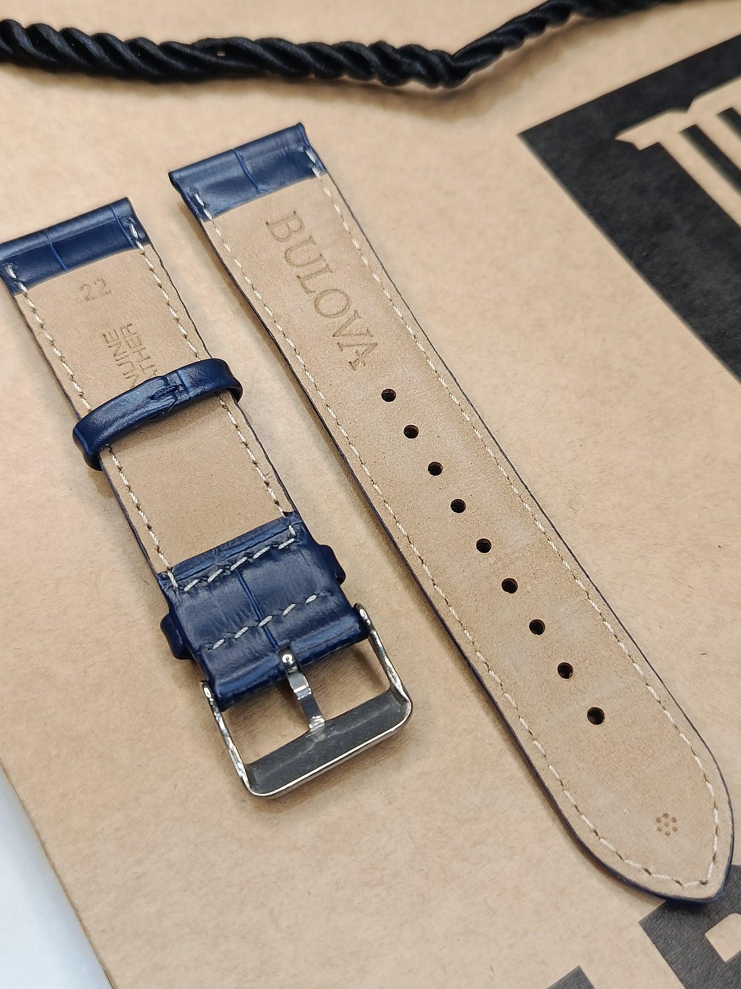 Bulova Genuine Leather 22mm Blue Leather Strap For Men's