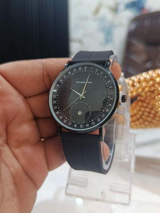 Universe Point Men's Black Silicone Strap Watch