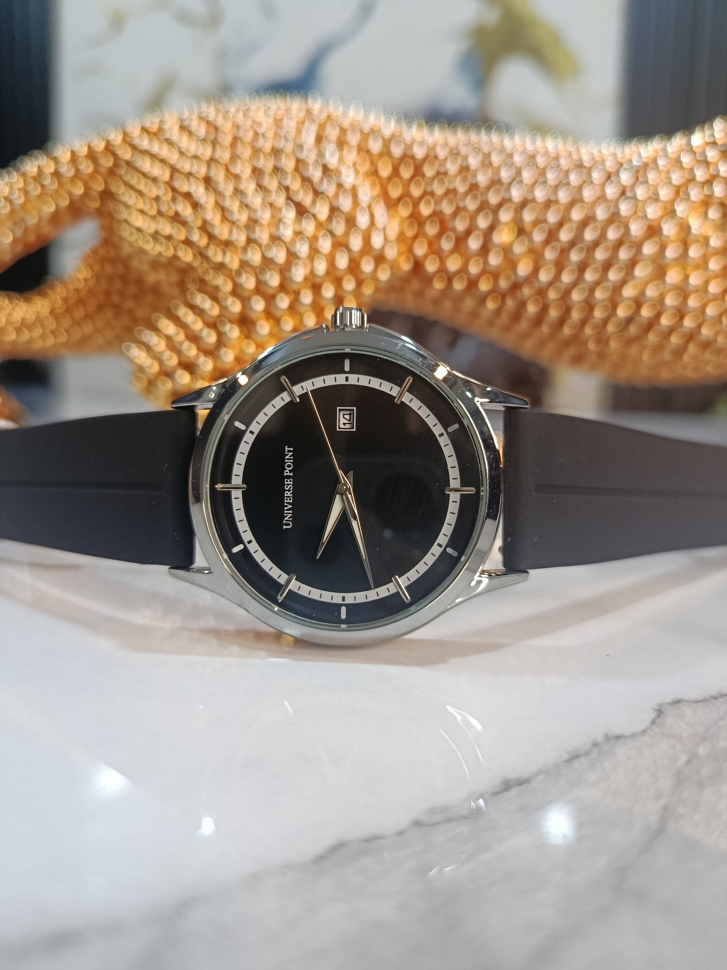 Universe Point Black Dial Men's Silicone Strap Watch