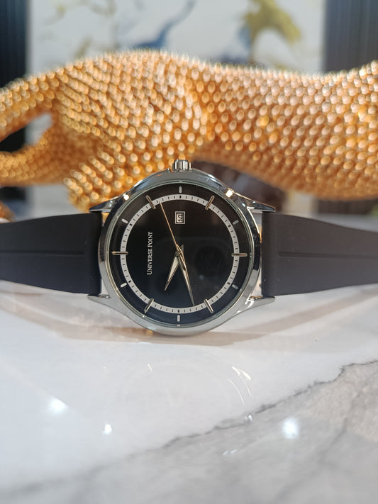 Universe Point Black Dial Men's Silicone Strap Watch