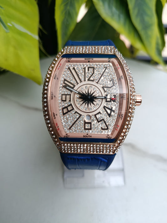 Big Dial Iced Blue Strap Men's Watch