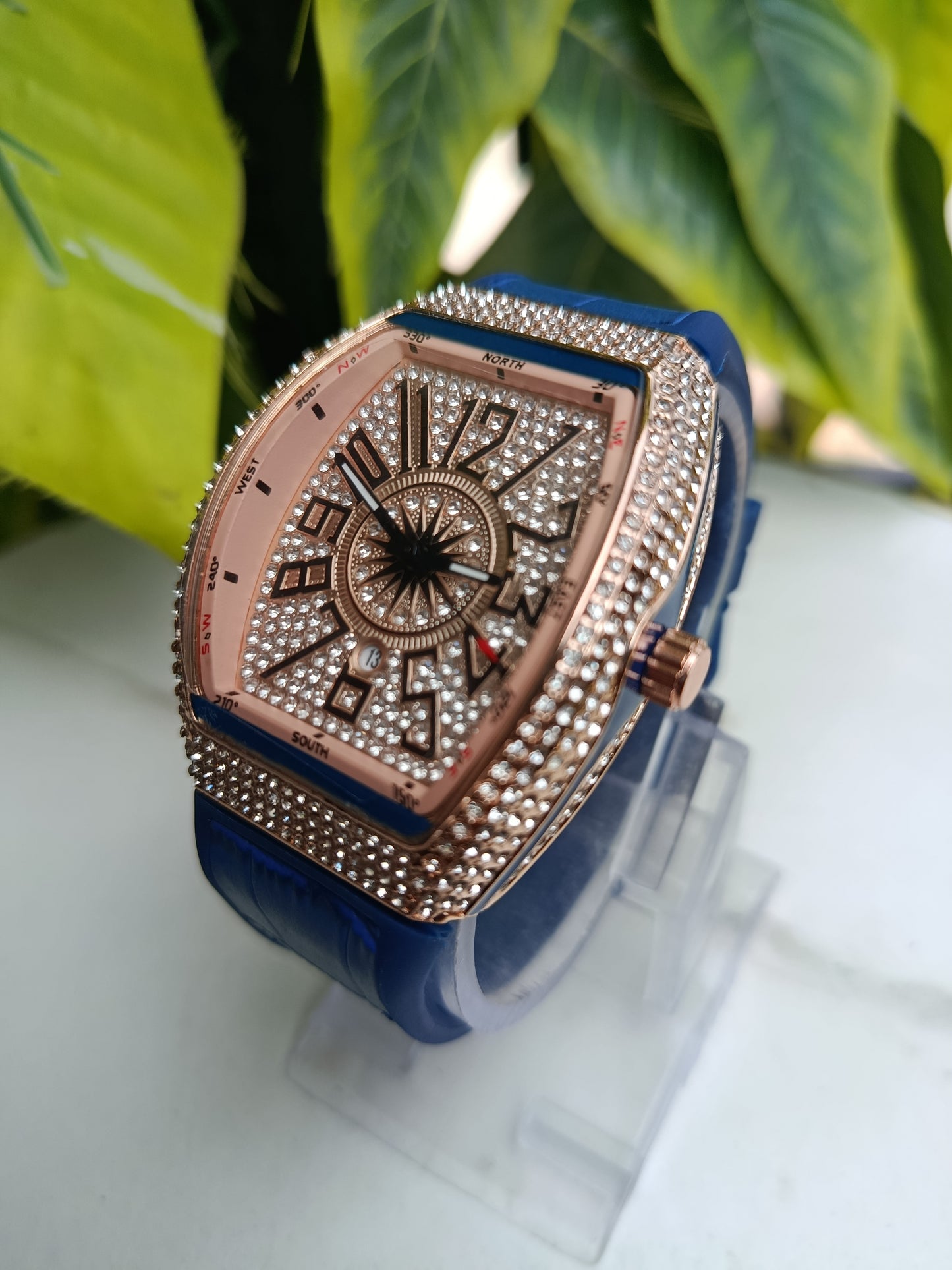 Big Dial Iced Blue Strap Men's Watch