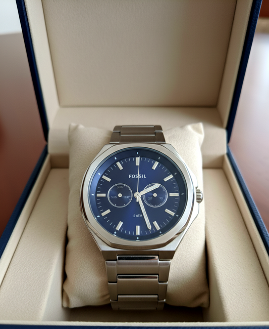 Fossil Evanston BQ2610 – Men’s Silver Stainless Steel Black Dial Chronograph Quartz Watch