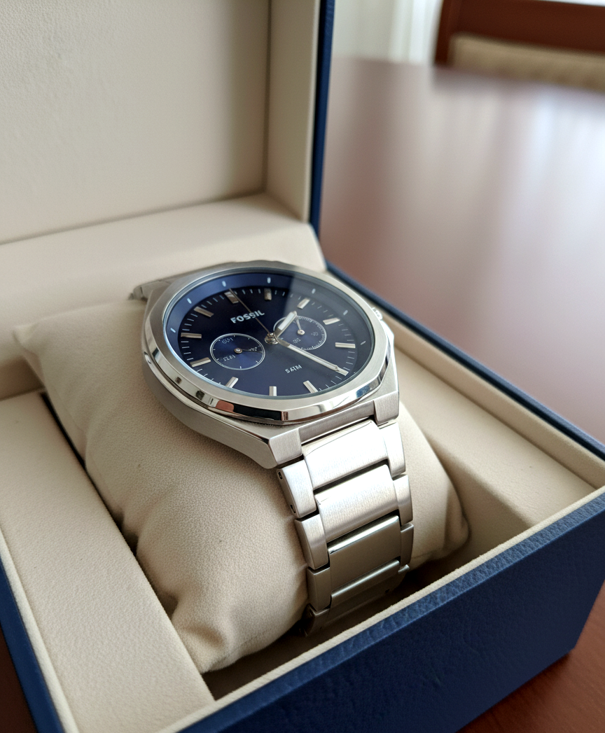 Fossil Evanston BQ2610 – Men’s Silver Stainless Steel Black Dial Chronograph Quartz Watch