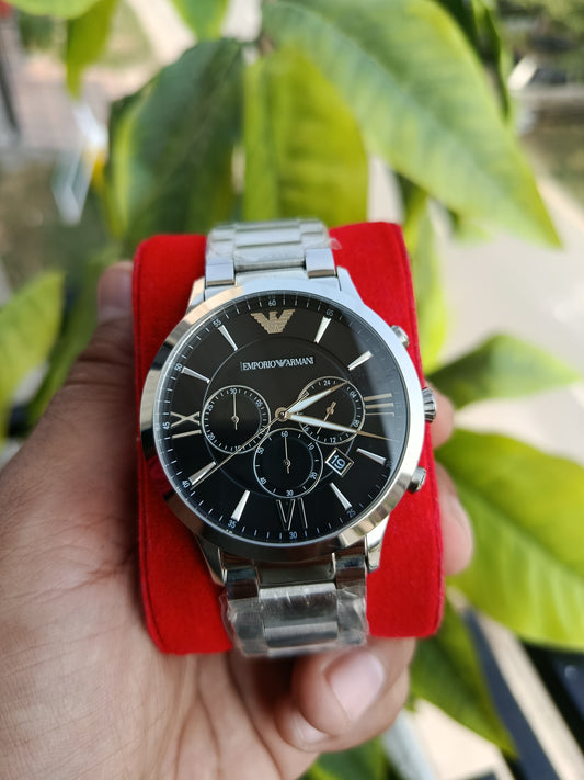 Emporio Armani Men’s Chronograph Watch AR11208 – 44mm Black Dial Stainless Steel