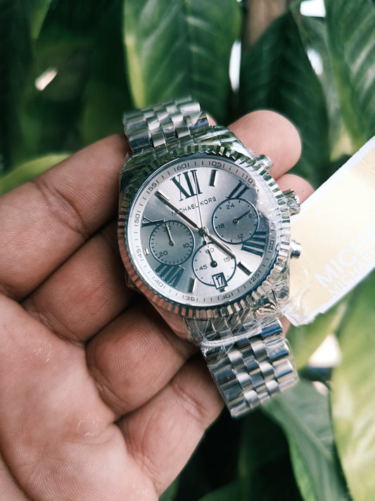 Michael Kors MK5555  Chronograph Watch – Silver Tone with White Dial