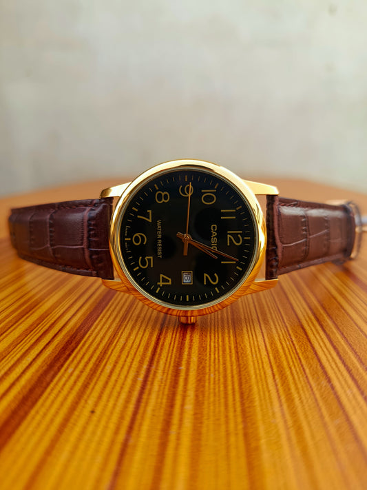 Casio MTP-V002GL-1BUDF | Classic Black Dial with Gold Case | Premium Leather Men’s Watch