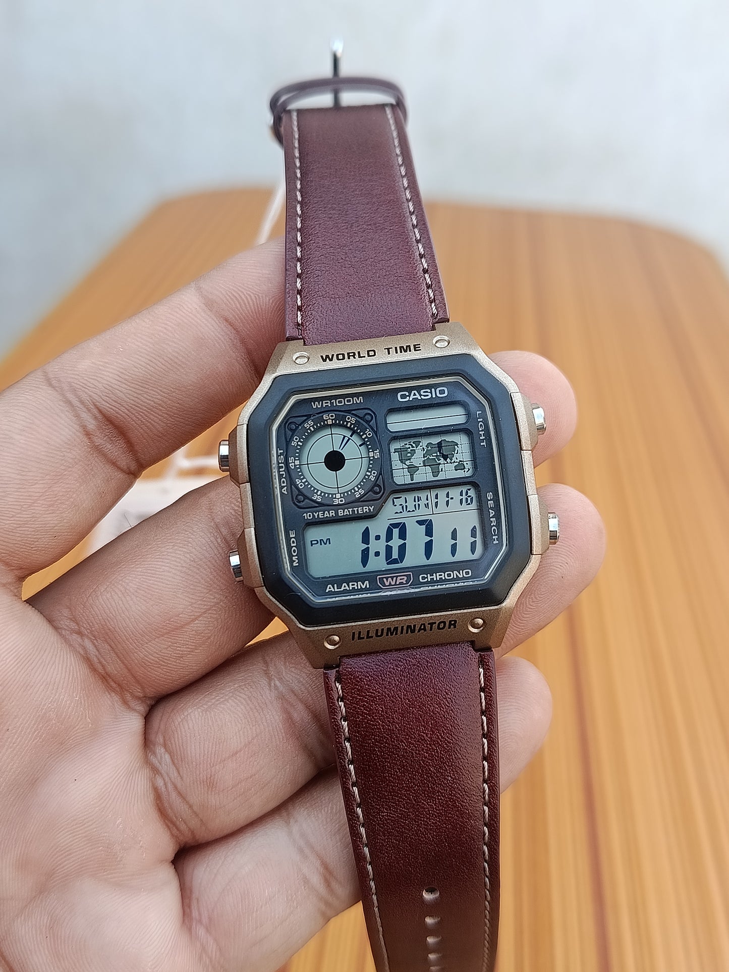 Casio E-1200WHL-5AVDF | Premium Brown Leather Strap | Sporty & Classic Men’s Watch