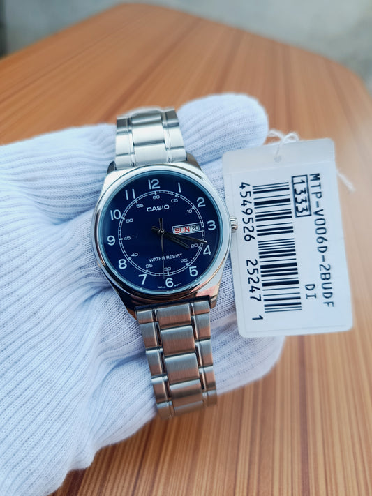 Casio MTP-V006D-2BUDF Men’s Stainless Steel Analog Watch – Blue Roman Dial | Classic Premium Look