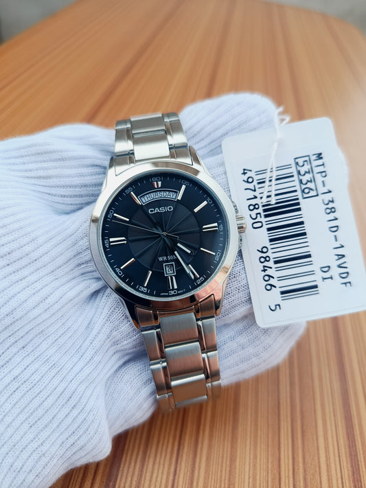 Casio MTP-1381D-1AVDF Classic Stainless Steel Men’s Analog Quartz Watch – Day & Date Black Dial