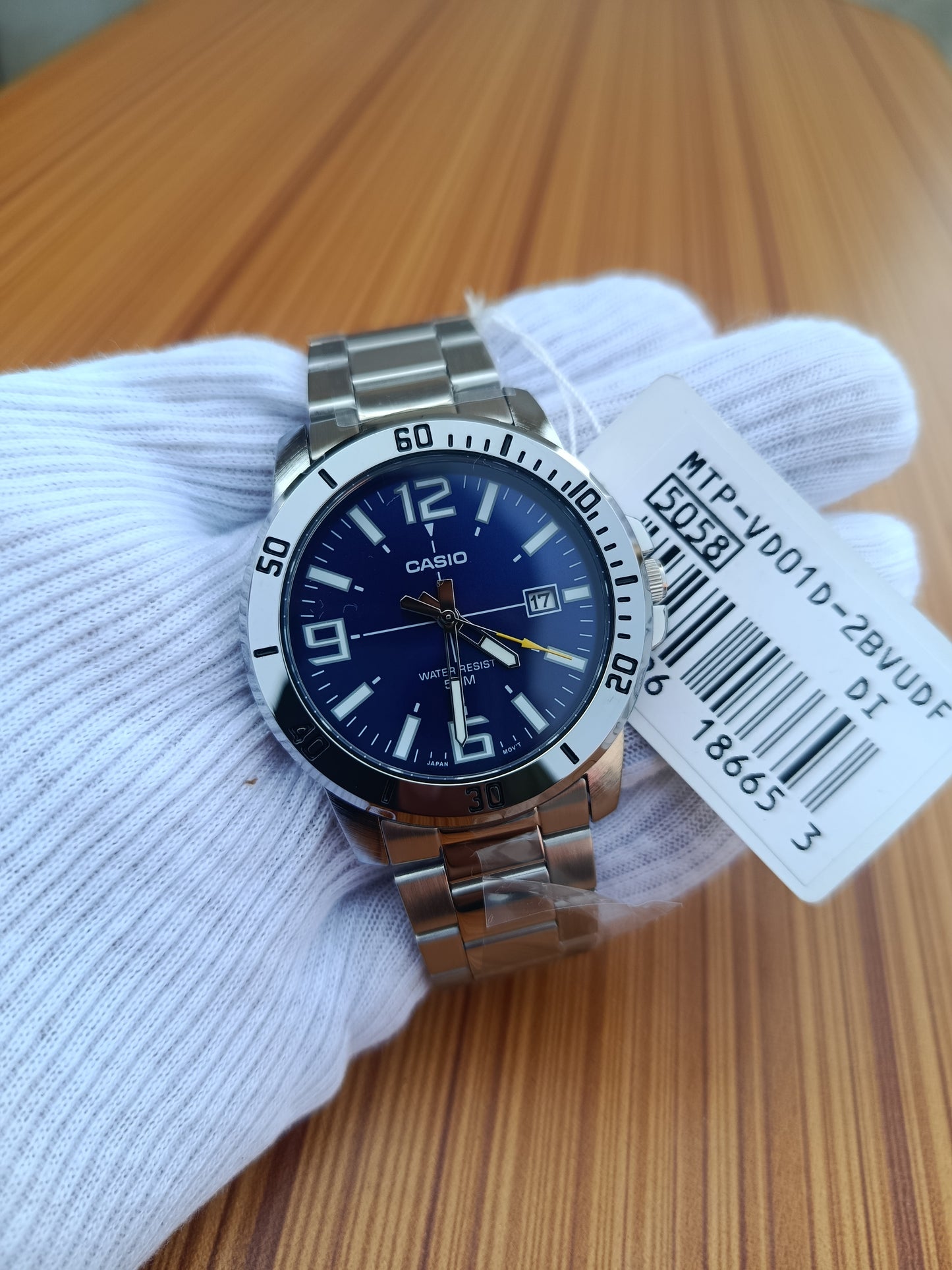 Casio MTP-VD01D-2B – Sporty Blue Dial Stainless Steel Men’s Analog Watch