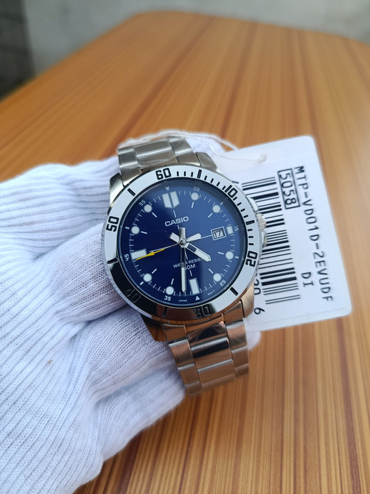 Casio MTP-VD01D-2EVUDF – Sporty Blue Dial Stainless Steel Men’s Watch