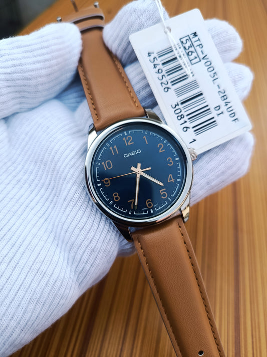 Casio MTP-V005L-2B4 – Classic Blue Dial Leather Strap Men’s Watch