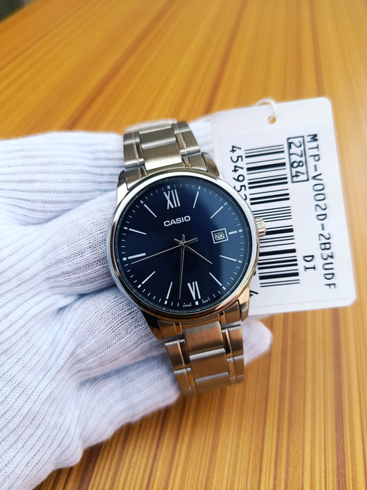 Casio MTP-V002D-2B3 – Classic Stainless Steel Blue Dial Men’s Watch