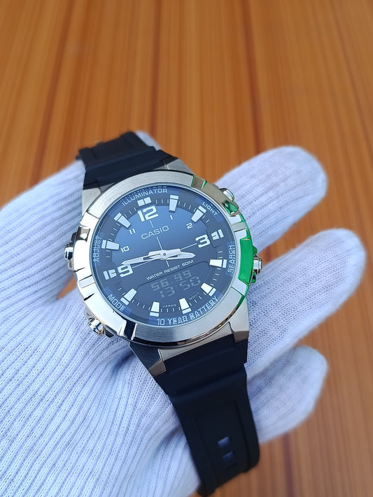 Casio AMW-870A-2AVDF Men’s Stainless Steel Watch | Dual Time | 100M Water Resistant