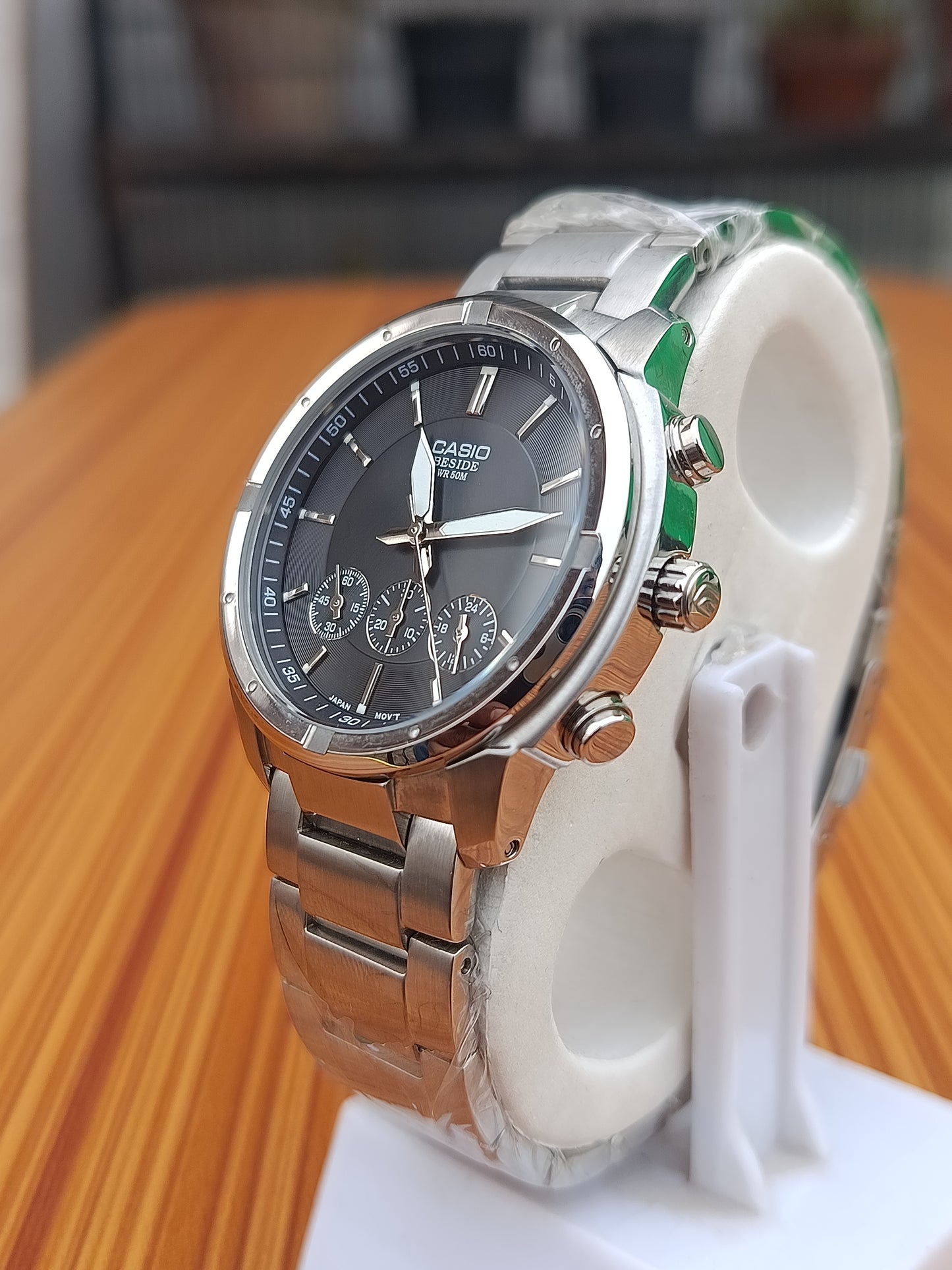 Casio Beside BEM-504D-1AVDF Black Stainless Steel Chronograph Men’s Watch – 3 Sub-Dials