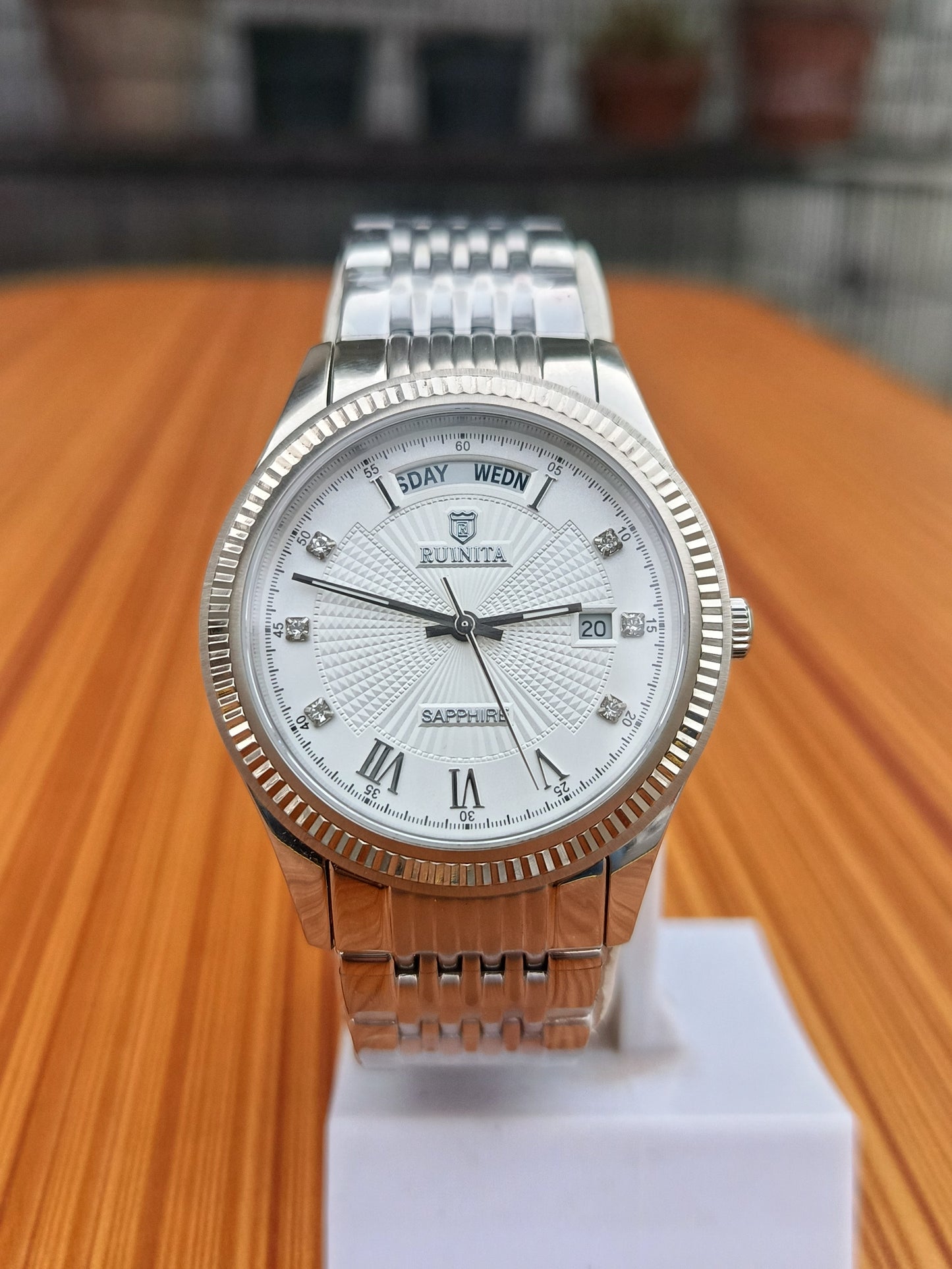 Ruinita Men's White Dial Sapphire Glass Watch