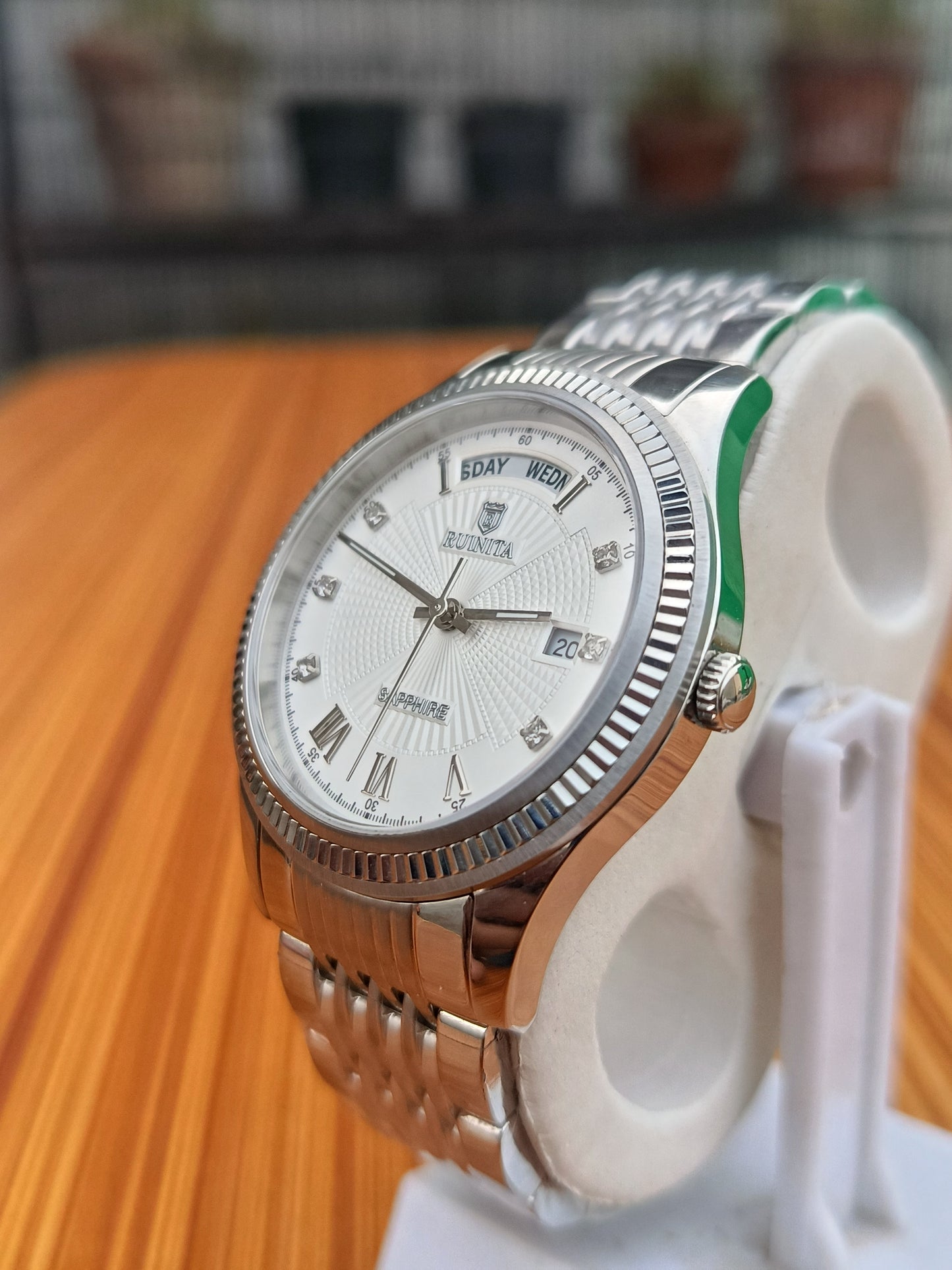 Ruinita Men's White Dial Sapphire Glass Watch