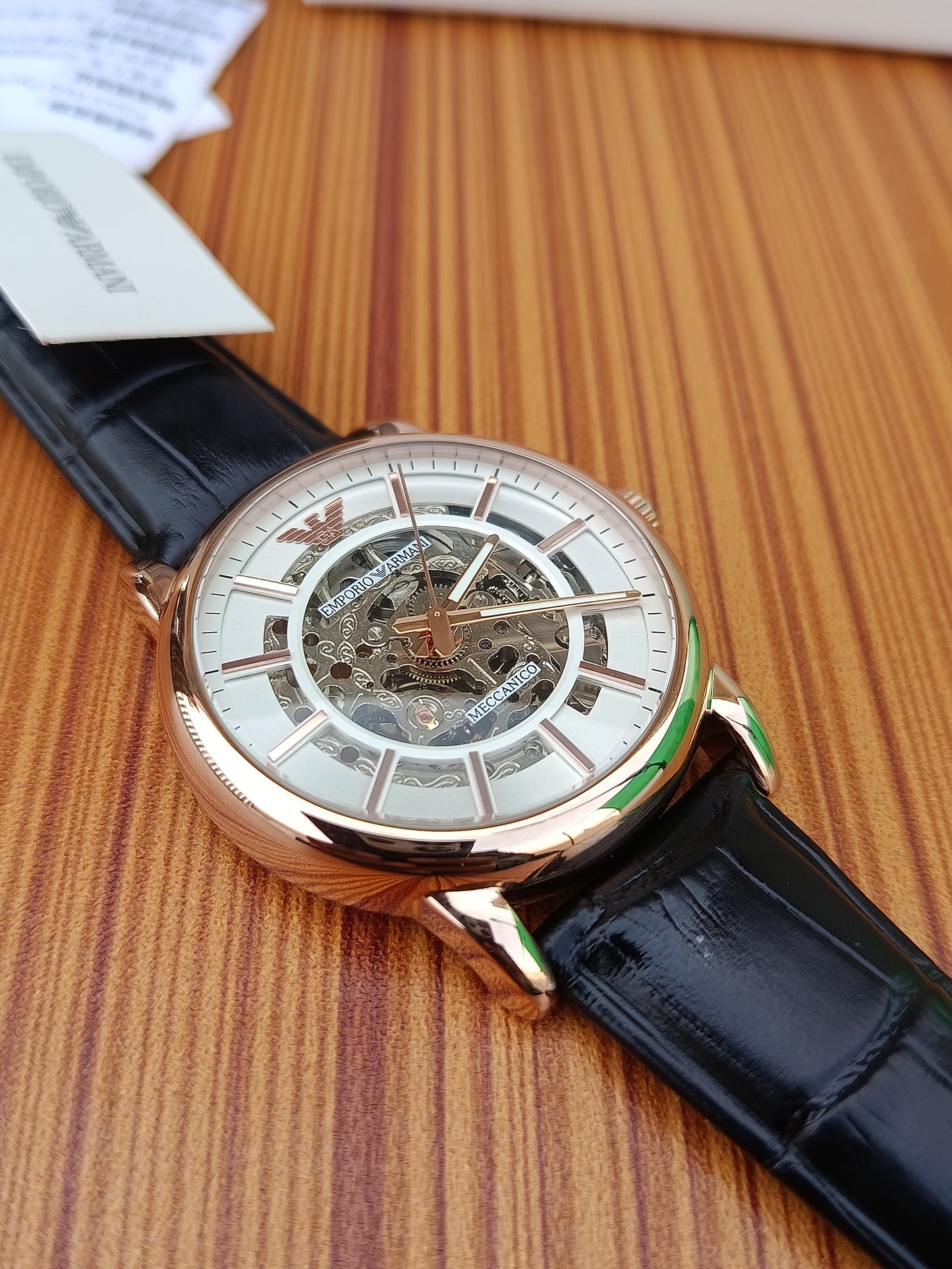 Emporio Armani Meccanico Men’s Automatic Skeleton Dial Brown Leather Strap Watch – AR1983