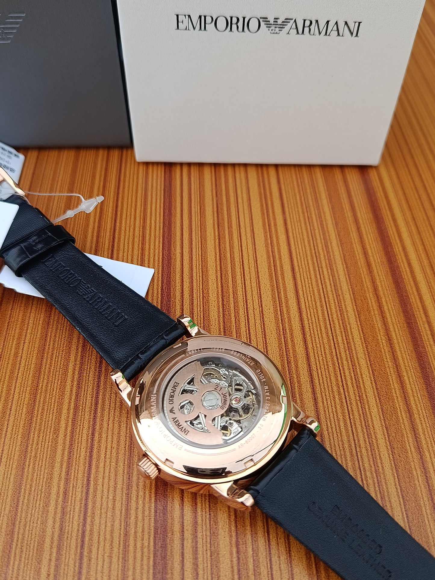 Emporio Armani Meccanico Men’s Automatic Skeleton Dial Brown Leather Strap Watch – AR1983