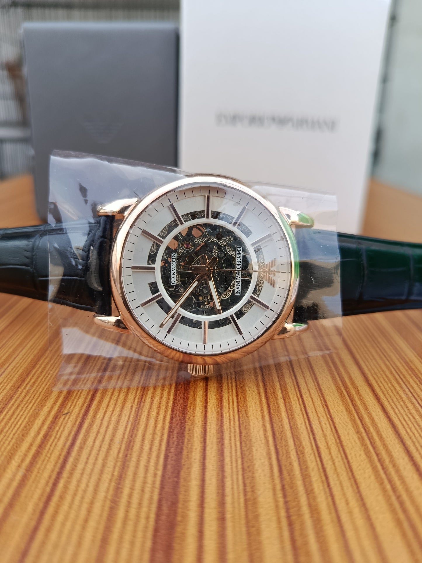 Emporio Armani Meccanico Men’s Automatic Skeleton Dial Brown Leather Strap Watch – AR1983