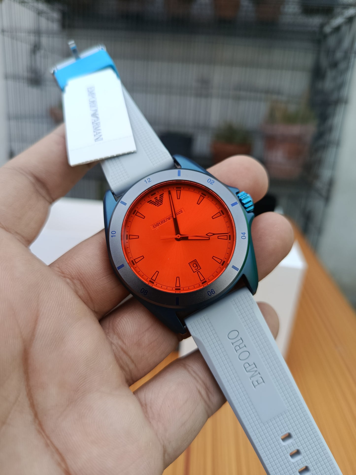 Emporio Armani Sigma Men’s Quartz Orange Dial White Silicone Strap Watch – AR11218