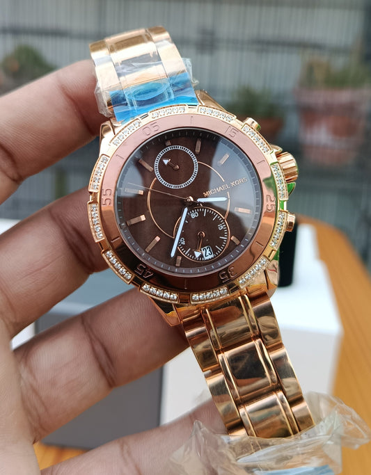 Michael Kors Women’s Quartz Rose Gold Tone Stainless Steel Brown Dial Watch – MK5553