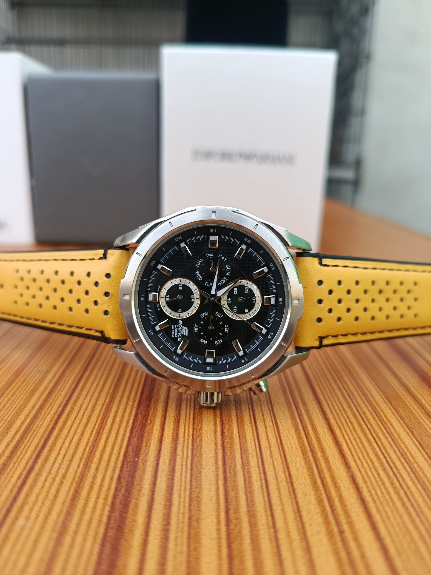 Casio Edifice Yellow Leather Strap Chronograph Men's Watch