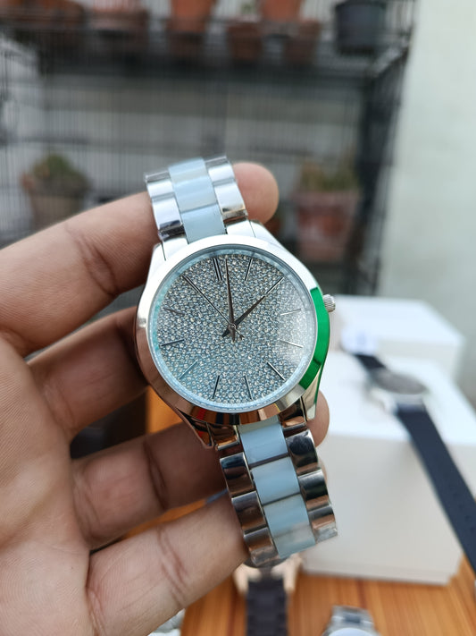 Michael Kors Women’s Quartz Stainless Steel Crystal Pave Dial 41mm Watch – MK4297