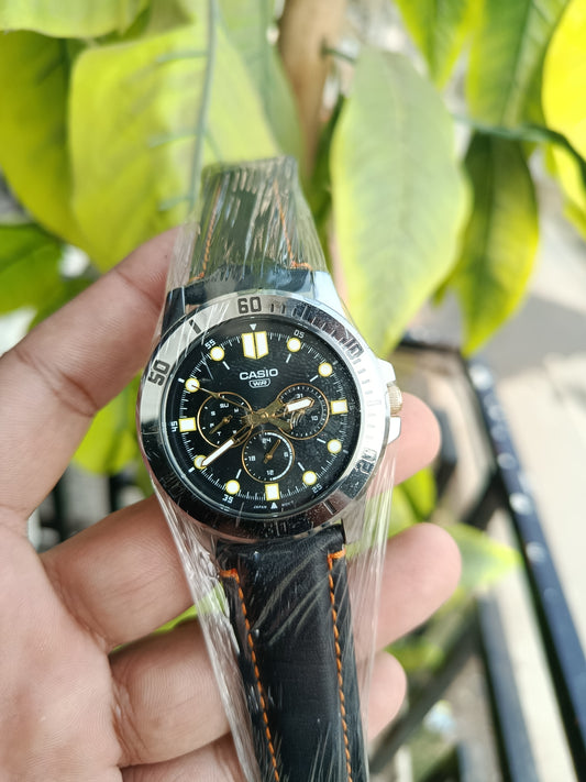 Casio MTP-VD300L-1E Chronograph Black Dial Leather Strap Men’s Watch