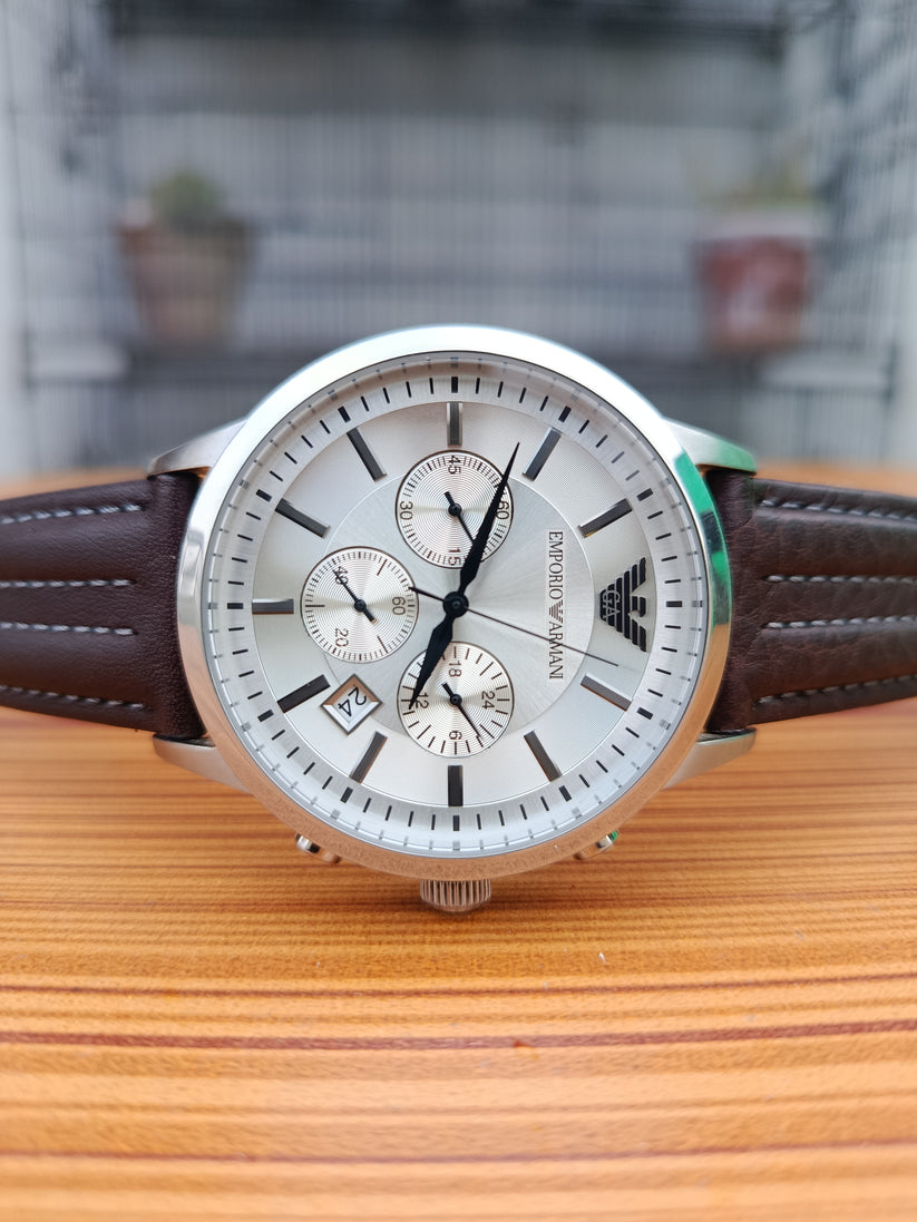 Emporio Armani AR2432 Classic Chronograph Men’s Watch | Silver Dial, D ...