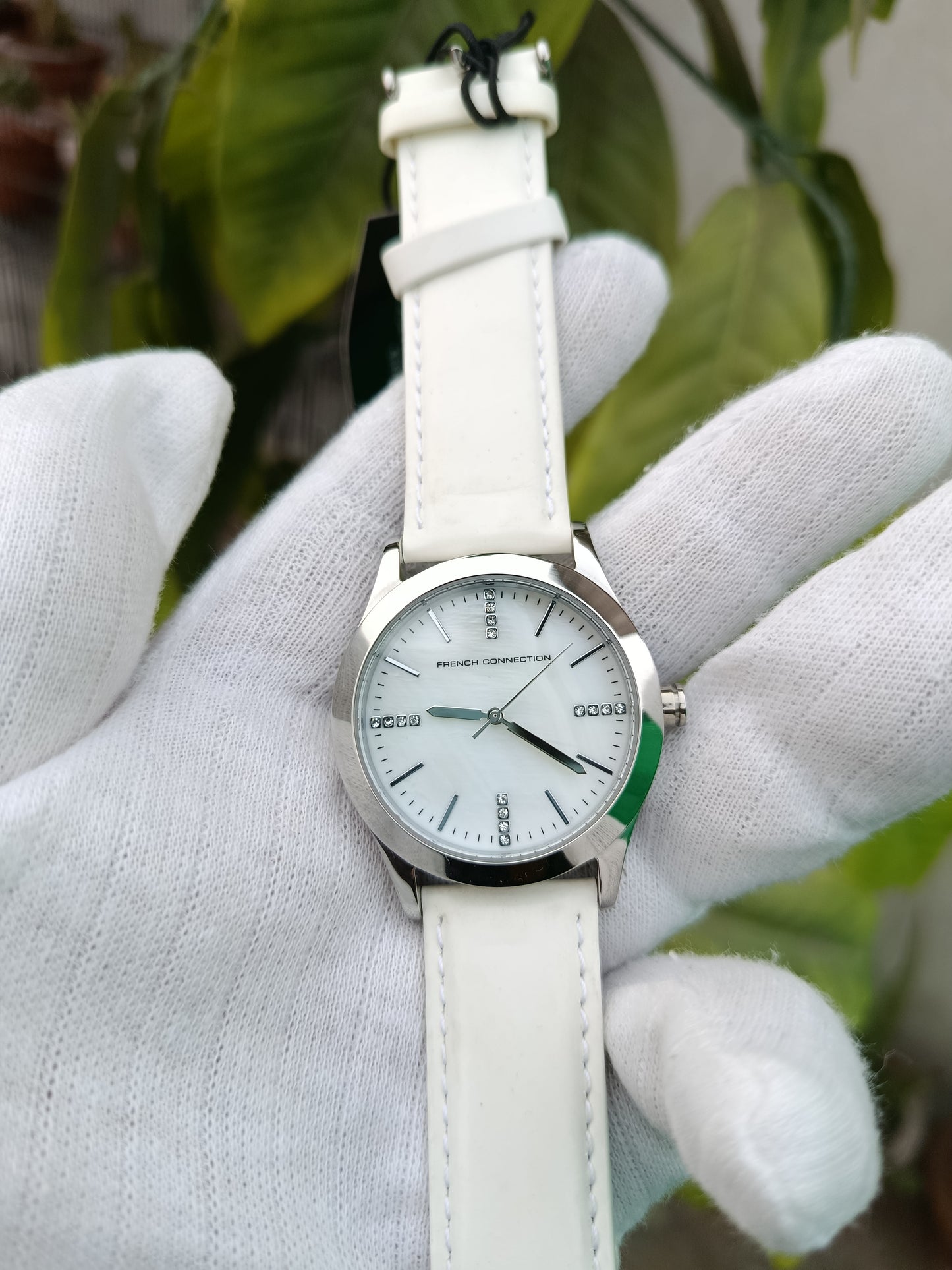 French Connection Women's White Leather Strap Women's Watch