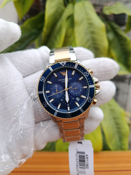 Emporio Armani AR11362 Men’s Chronograph Watch | Blue Dial | Stainless Steel Bracelet | 43mm