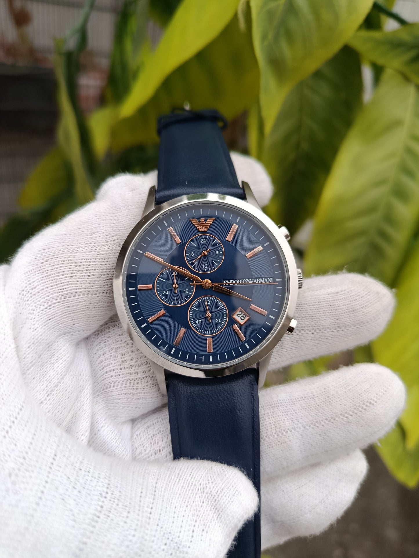 Emporio Armani Renato AR11216 Men’s Chronograph Watch | Blue Dial Blue Leather Strap Quartz
