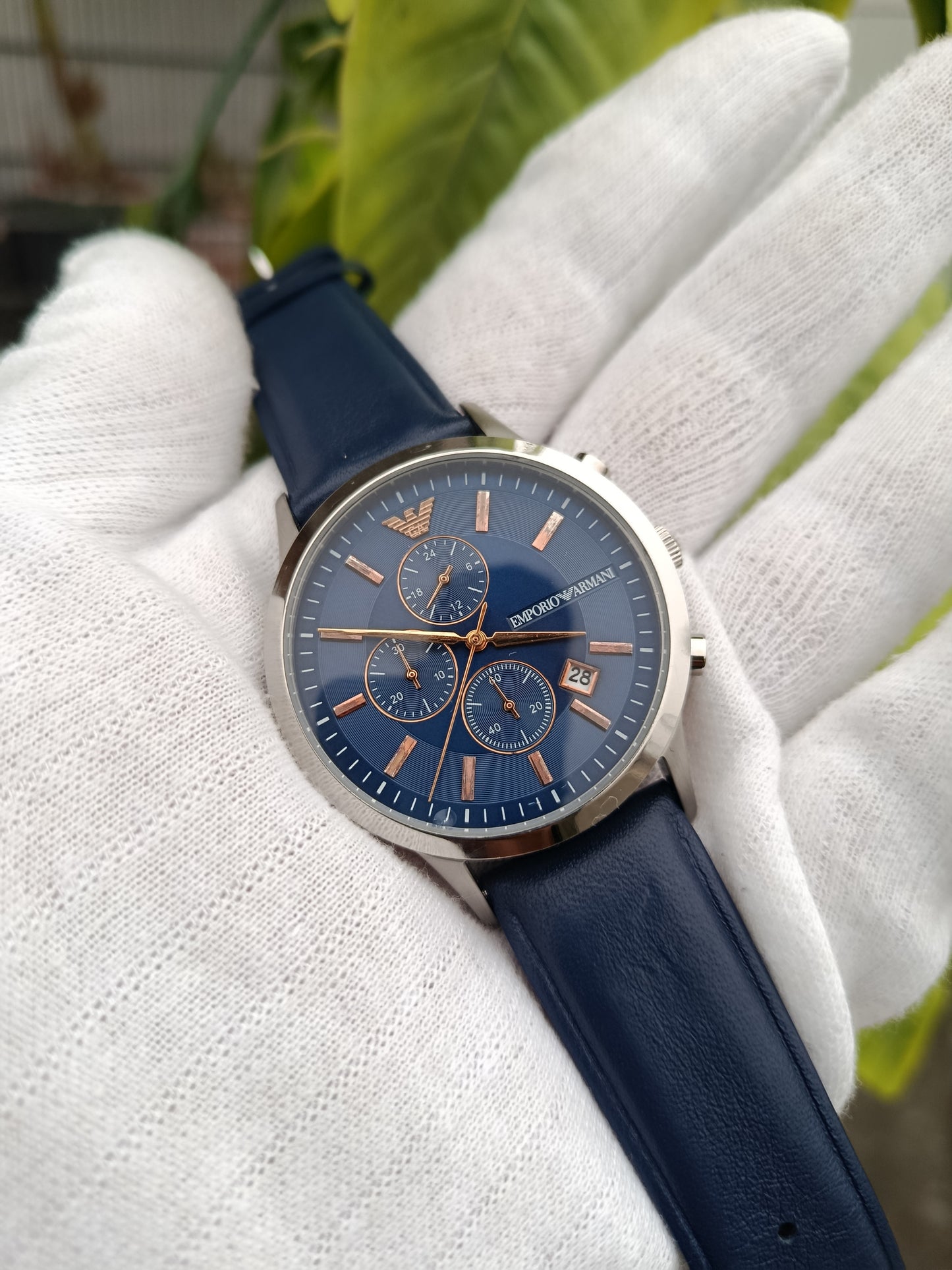 Emporio Armani Renato AR11216 Men’s Chronograph Watch | Blue Dial Blue Leather Strap Quartz