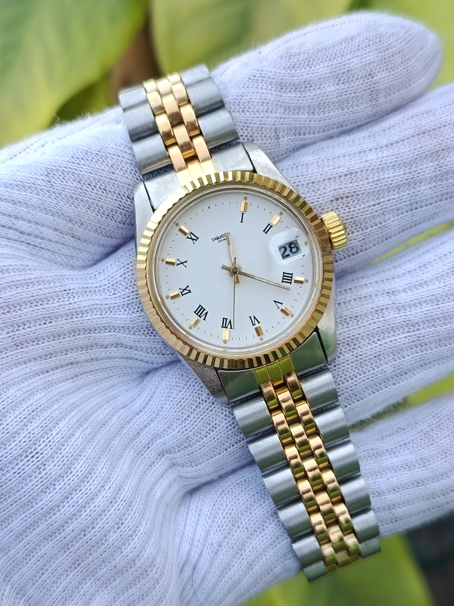 Swanson Women’s Gold & Silver Tone Watch – White Dial, Stainless Steel Bracelet