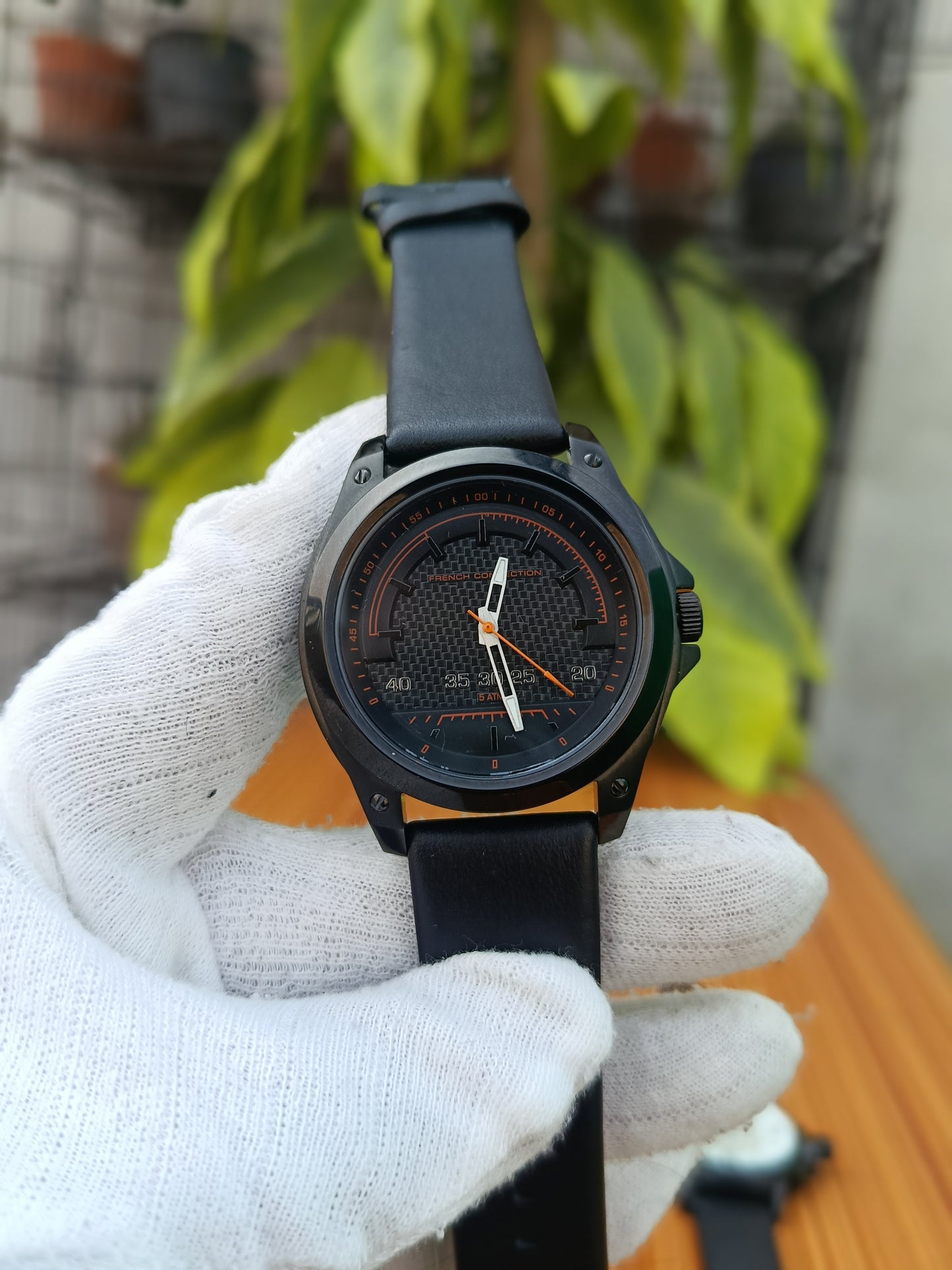 French Connection Men’s Black Leather Strap Watch 2101094