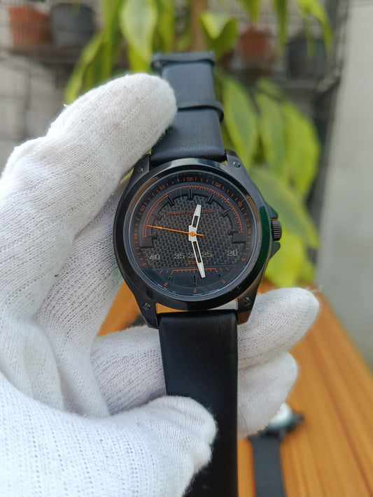 French Connection Men’s Black Leather Strap Watch 2101094