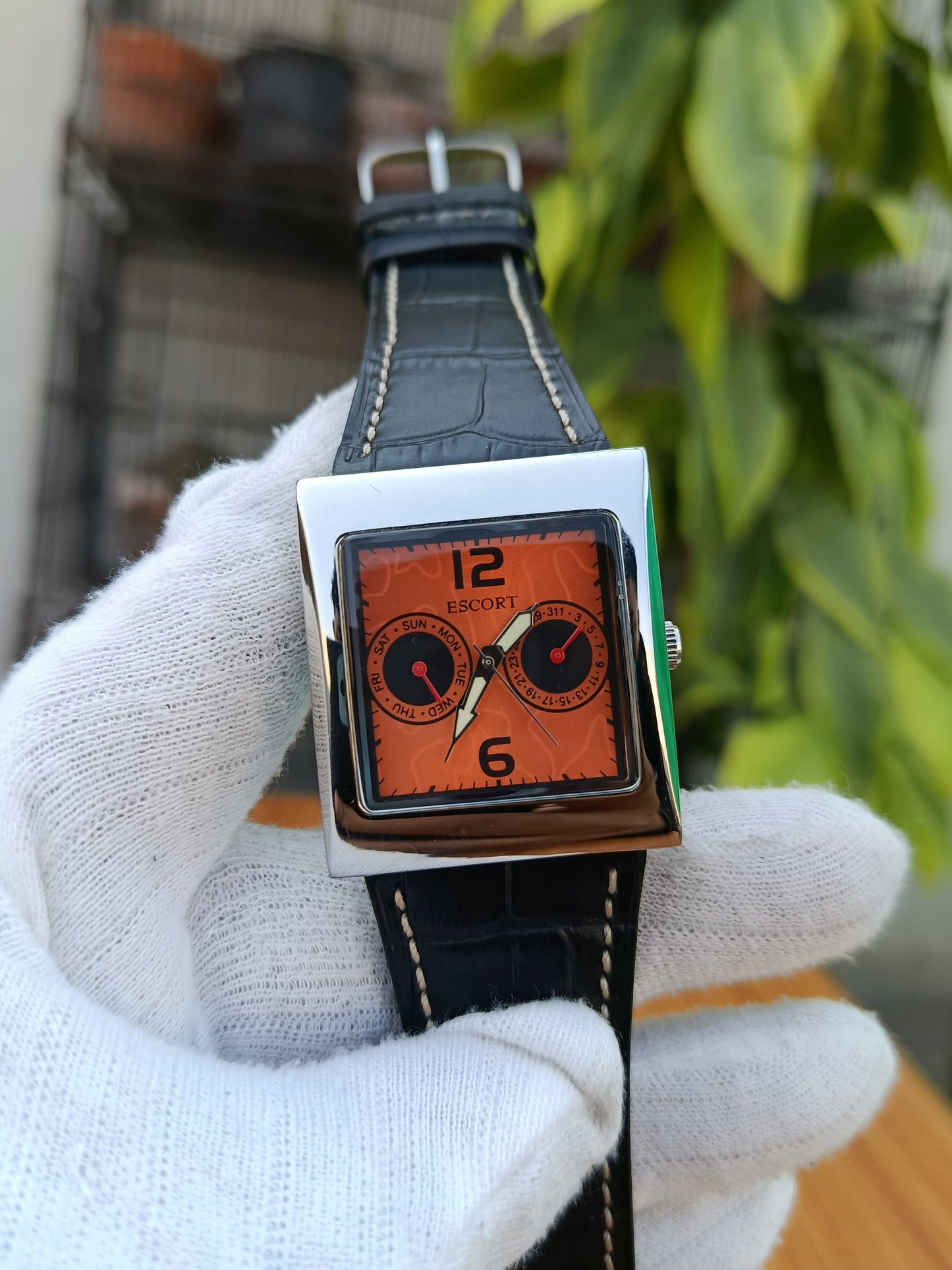 Escort Orange Dial Sub Needle's Men's Square Watch