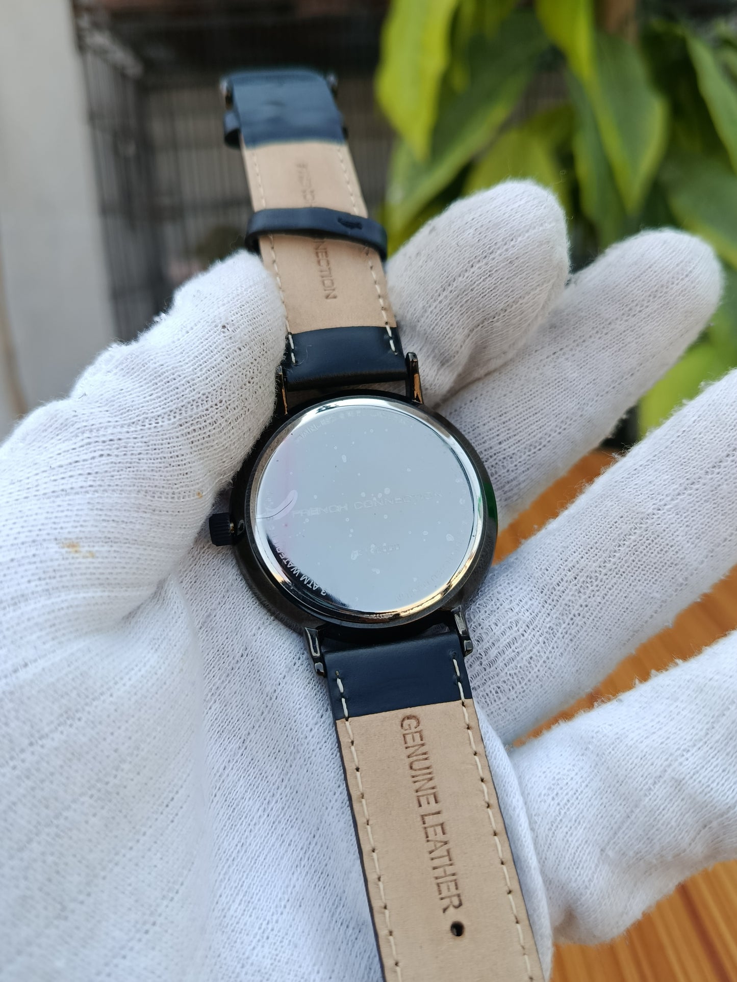 French Connection UK 43mm Men’s Watch – Black & Blue Sunray Dial with Brown Leather Strap | Stylish Analog Watch for Men
